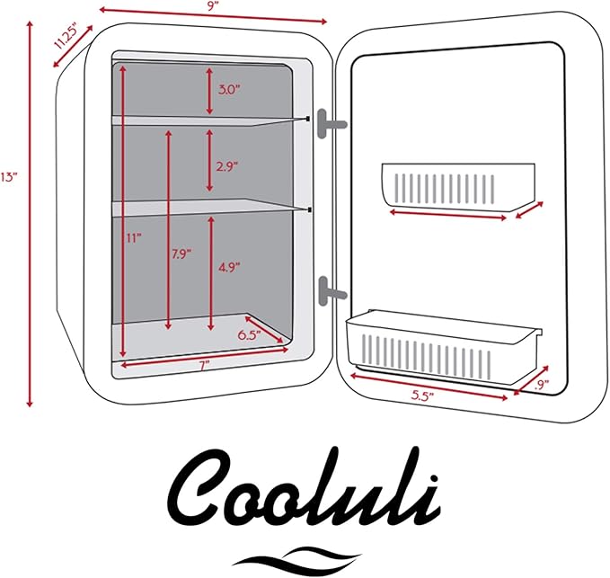 Cooluli 10L Mini Fridge for Bedroom - Car, Office Desk & College Dorm Room - 12V Portable Cooler & Warmer for Food, Drinks, Skincare, Beauty, Makeup & Cosmetics - AC/DC Small Refrigerator (Turquoise)