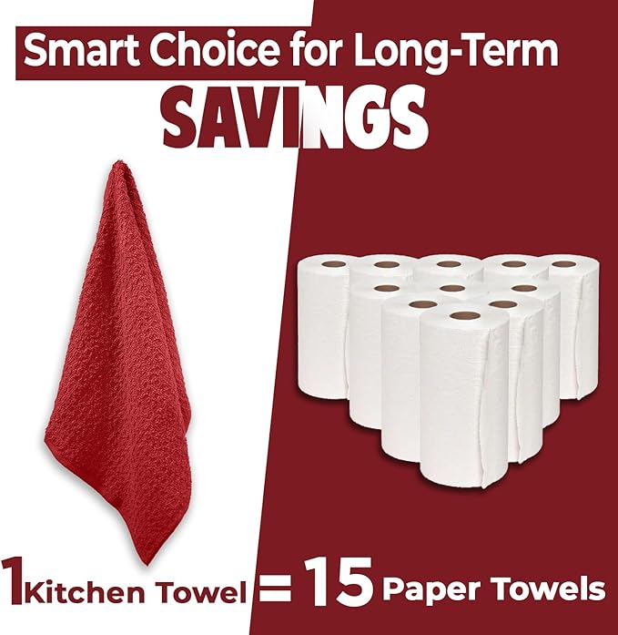 DAN RIVER Premium Kitchen Towels - [Pack of 12] 100% Cotton (16x 26 Inches) -Super Soft,Highly Absorbent, Quick Dry, Dish Towels for Kitchen Towels -Red