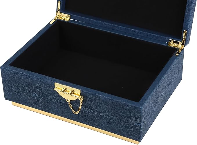HofferRuffer Elegant Faux Leather Decorative Box, Storage Jewelry Box Organizer, Large Dresser Cosmetic Organizer Holder, Classic Jewelry Accessory Organizer, 11x8x4.8 inches (Blue)
