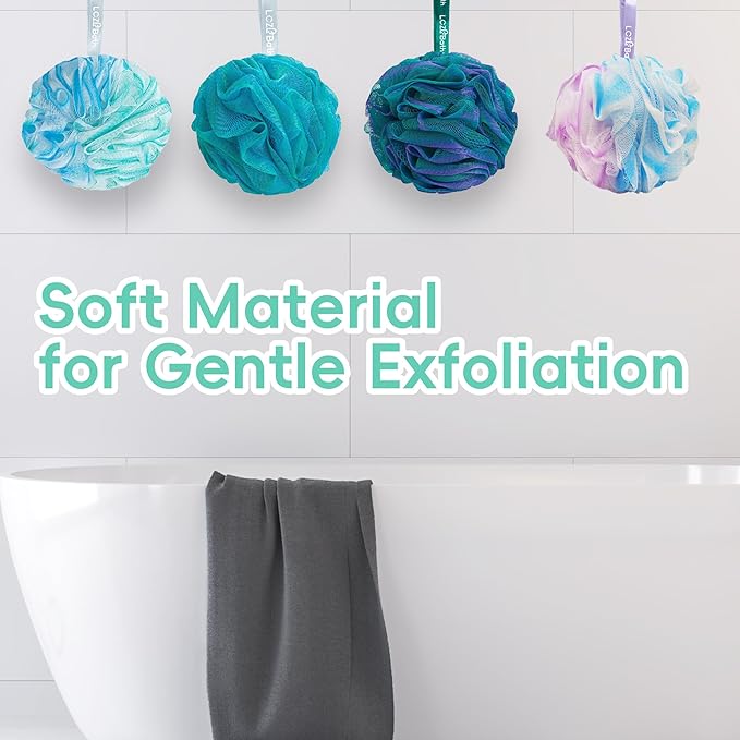 Shower Loofah 4PCS Soft Bath Body Sponge 60g Loofa Set Thick Wash Puffs for Women and Men (Purple-Blue-Green-Mixed)