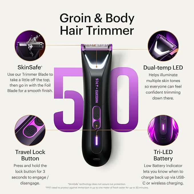 MANSCAPED® The Lawn Mower® 5.0 Ultra TCS Special Edition Men's Groin & Body Hair Trimmer – Dual-Head SkinSafe® Trimmer & Foil Blades, Waterproof Wet/Dry Groomer, USB-C Rechargeable with Travel Case
