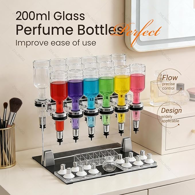 Manual Perfume Dispenser,Precise Flow Control, 12 Pump Heads & 12 Testing Cups, Liquid Filling Machine Transfer Tool Kit, Making It an Ideal Choice for Shops, Bars