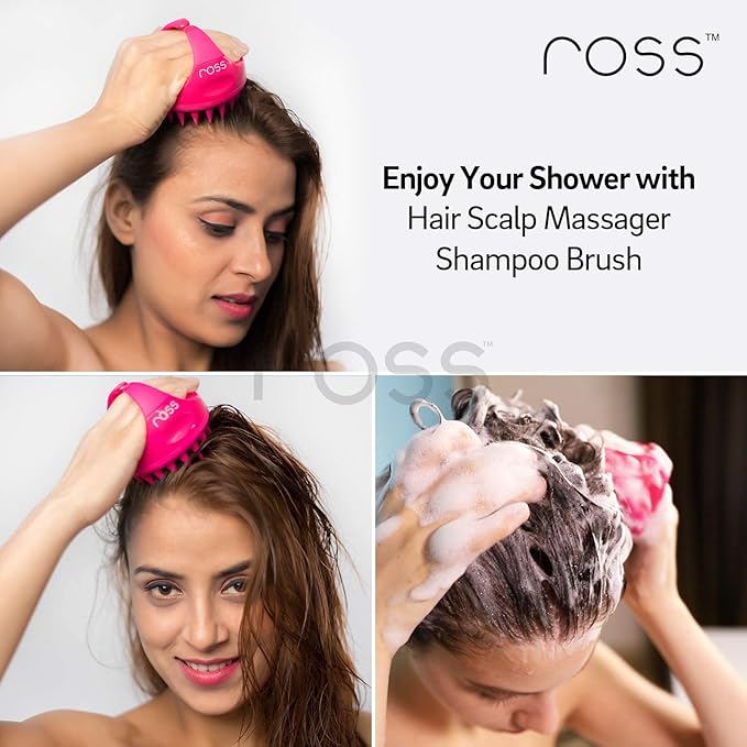 Ross Hair Scalp Massager Shampoo Brush with Soft Silicone Bristles for Anti Dandruff, Exfoliating with Scalp Care Manual Head Massager, 1 Count (Pack of 1) (Style 1, Pink)