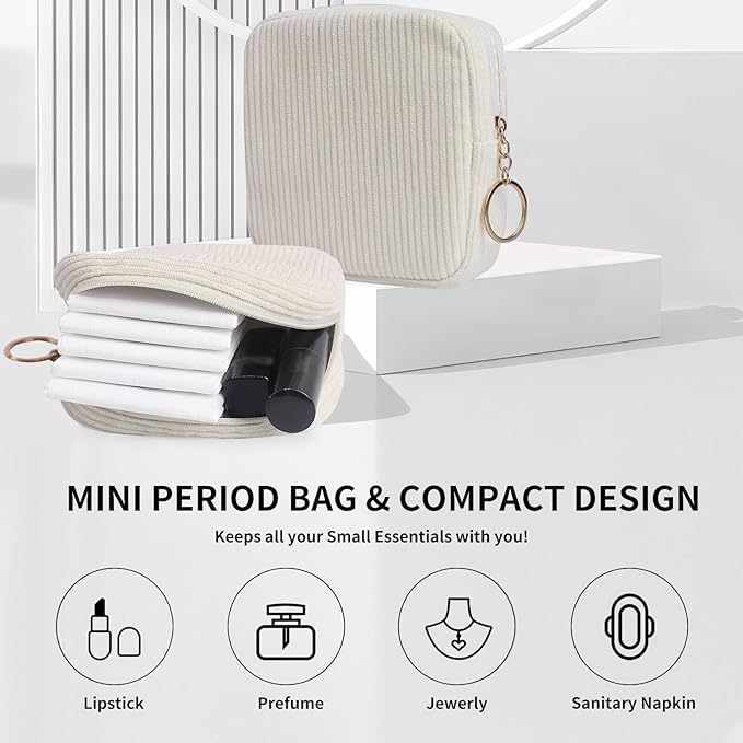 Sanitary Napkin Storage Bag, Preppy Corduroy Period Bag for Women, Cute Portable Period Pouch with Zipper, Sanitary Pads Bag Tampons Holder for Purse, First Period for Women Ladies