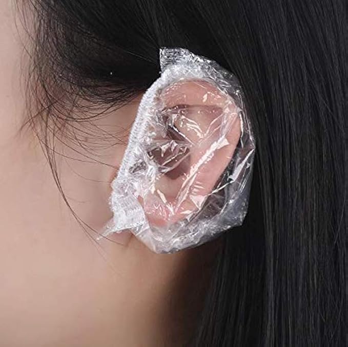 100PCS Ear Protector Caps Disposable Elastic Clear Shower Water Ear Covers Large For Hair Dye, Shower, Bathing, Spa Home Use Hotel and Hair Salon