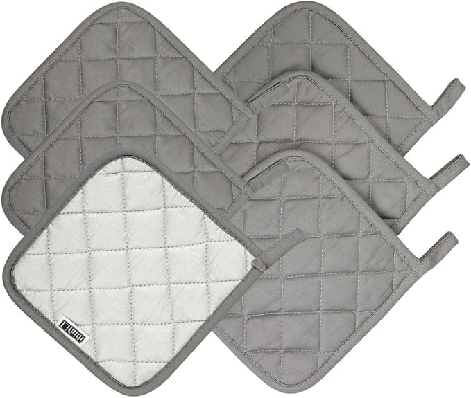 6 Pack Potholders Kitchen Pot Holders Set,Cotton Pot Holders for Kitchen 7 inch hot Pads,Heat Resistant Hot Pads for Cooking and Baking Dark Grey