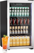 3.1 Cubic Feet/110 Can Beverage Refrigerator,17 Inch Fridge with Adjustable Shelve & LED Display for Soda Beer or Wine, Drink Refrigerator for Home Bar Office(Silver)