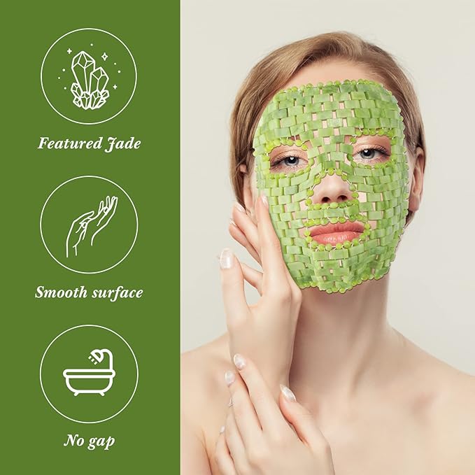 Patelai Jade Facial Mask, Jade Sleep Natural Stone Green Facial Cooling Mask, Beauty Skincare Massage Tools for Alleviate Puffiness Face Massage Puffy Eyes Dark Circles