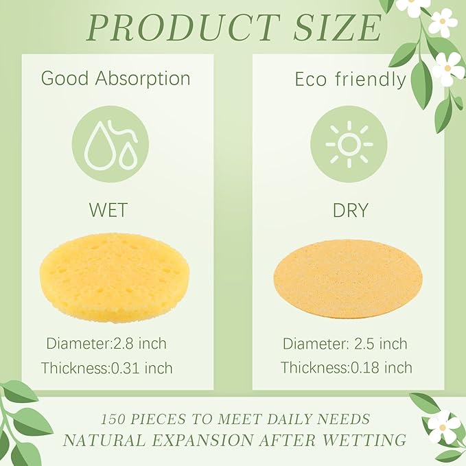 150 Pcs Compressed Facial Sponges Natural Cosmetic Spa sponges 2.5 Inch for Women Facial Cleansing Exfoliating Mask, Makeup Removal Pads