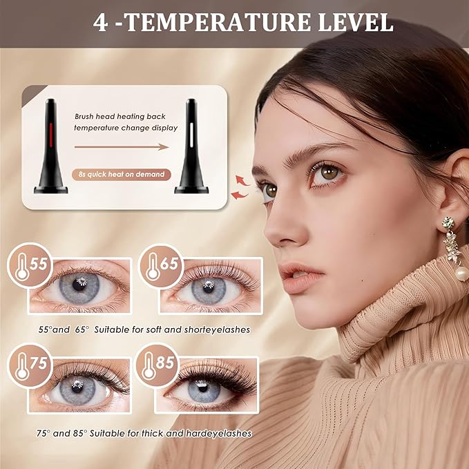 Heated Eyelash Curlers - 10 - Second Rapid Heat - up, Electric Eyelash Curler with 4 Heating Modes, Rechargeable, Makeup Tool with LED Display (Black)