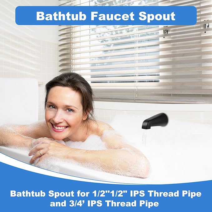 Universal Bath Tub Spout with Adapter, Bathtub Faucet Spout Without Diverter, 5" Length Bathtub Spout for 1/2'', 3/4'' IPS Inside Thread Connection and Tub/Shower Faucet (Matte Black)