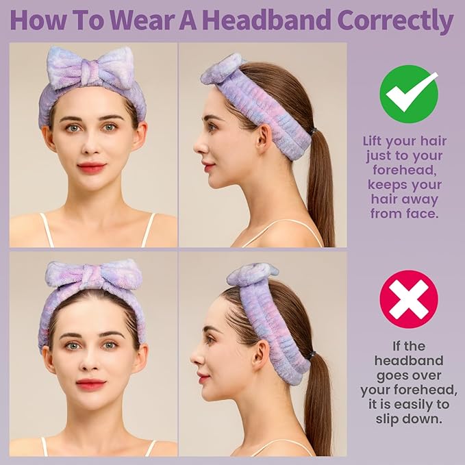 Teenitor Spa headband, Makeup Headband Set, Soft Fuzzy Bow Hair Bands for Washing Face, Facial Skincare Headbands for Teen Girls, Hair Bands for Women