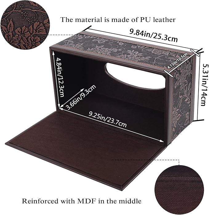 PU Leather Tissue Box Cover Tissue Box Holder Rectangle Tissues Organizer with Magnetic Bottom,Decorative Napkin Caddy for Vanity Dresser Night Stand Table Countertop Home Office Car,Retro