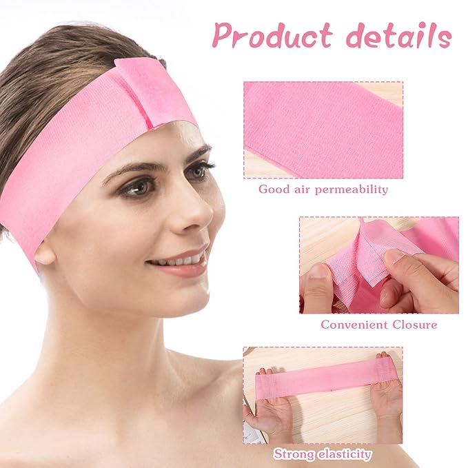 Pimoys 30 Count Disposable Headbands for Facials, Women's Skincare, Makeup, Bath, Sport, White, Black, Pink