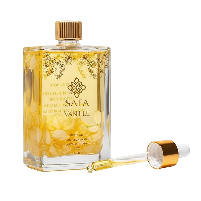 SAFA Vanillé Oil - Organic Oil for Face, Body, Hair, Nails & Aromatherapy | Vanilla Extract & Jasmine Petals - Essential Oil for Diffusers | After Shower Body Oil | Skin Moisturiser (4 Fl Oz)