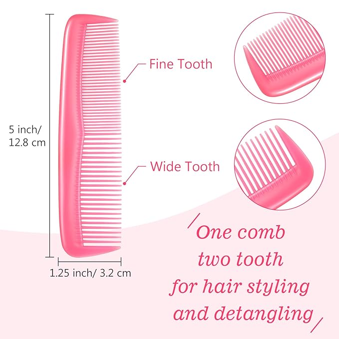 Leinuosen 12 Pieces Hair Combs Set Pocket Plastic Fine Tooth Dressing Comb for Women and Men, Peines Para Cabello(Pink)