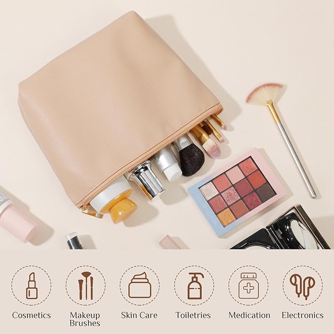 Kigeli PU Leather Makeup Bag for Women Gift Cosmetic Pouch for Purse Waterproof with PU Leather Travel Toiletry Organizer with Zipper for Women Bridesmaid Friend Gift(Flesh)