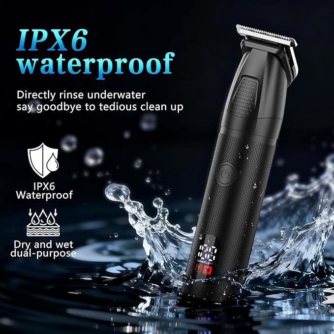 Beard Trimmer for Men 6 in 1 Cordless Waterproof Electric Hair Clippers Mustache Body Face Trimmer All in One Grooming Kit with LED Display USB Rechargeable