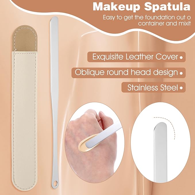 Professional Makeup Mixing Palette Set - Stainless Steel Cosmetic Palette with 2 Scrapers & 2 Blending Sponges, for Foundation, Nail Art, Eyeshadow - Smooth Surface, Easy to Clean, Portable