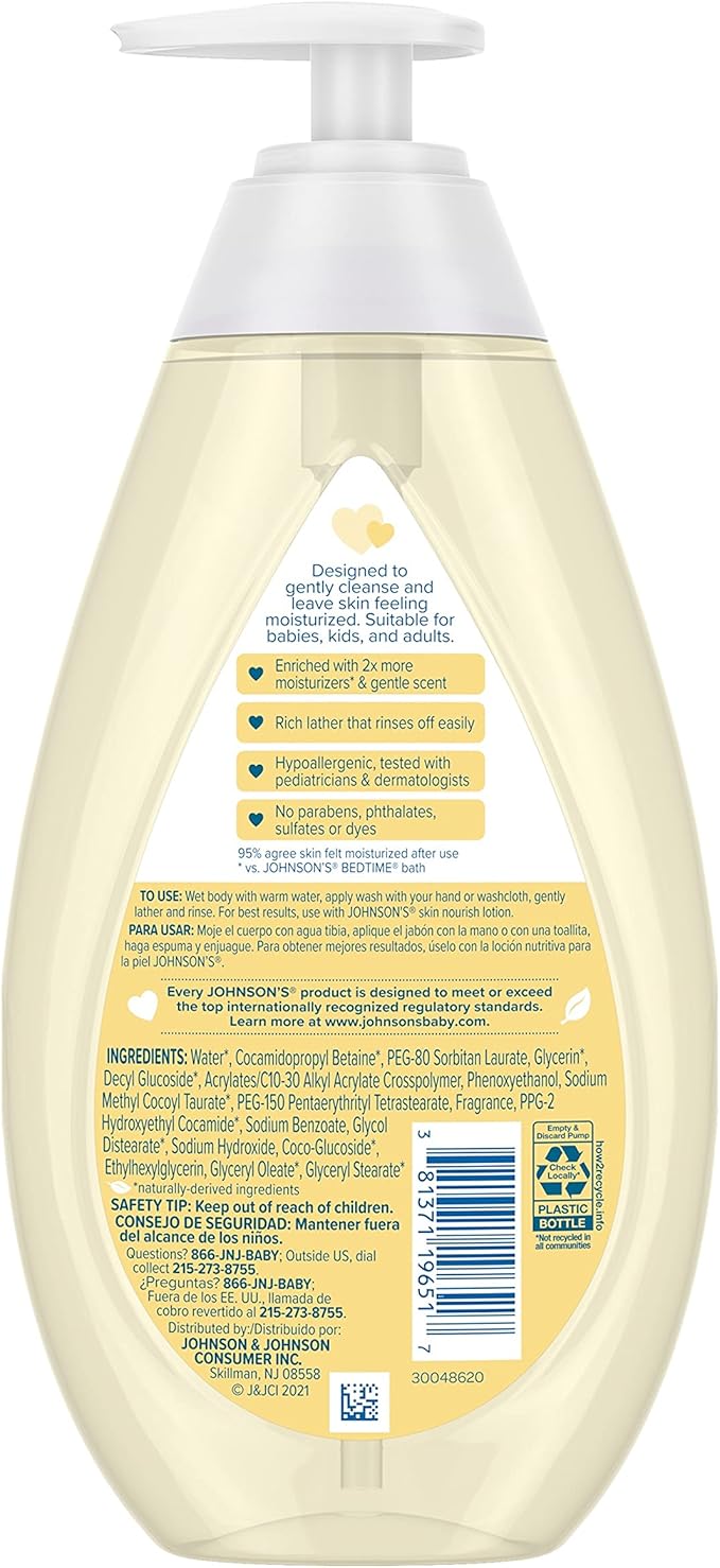 Johnson's Baby Skin Nourishing Moisture Baby Body Wash with Shea & Cocoa Butter, Hypoallergenic & Tear Free Baby Bath Wash, Paraben-, Dye-, Sulfate & Phthalate-Free, 20.3 fl. oz (Pack of 2)
