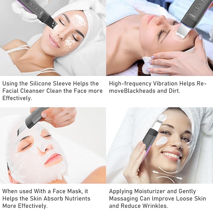 Skin Scrubber Face Spatula Skin Spatula Pore Cleaner Blackhead Remover Tools for Facial Deep Cleansing,Durable Metal Body,3 Modes