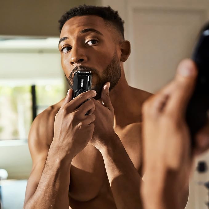 MANSCAPED® The Beard Hedger® Men's Premium Beard Trimmer, 20 Length Adjustable Blade Wheel, Stainless Steel T-Blade for Precision Facial Hair Trimming, Cordless Waterproof Wet/Dry Clipper