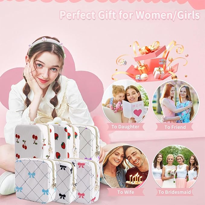 Period Bag for Women - Cute Corduroy Sanitary Napkin Storage Bag with Bow Design | Period Pouch for Daily Use, Travel | Discreet Menstrual Pouch | Pad Bags for Period Holds Pads, Tampons