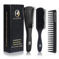BRUSHZOO Hair Brush Set, Detangler Brush for Women Men Kid Detangling Styling Massaging, Curly Hair Brush for 3/4abc Wet Dry Hair (Black)