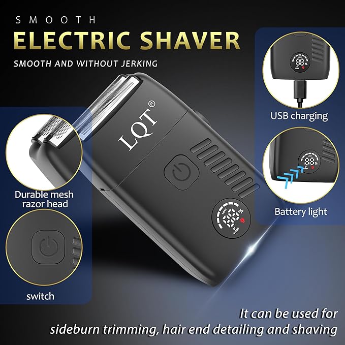 Hair Clippers for Men, 4-Piece Professional Grooming Kit Includes Hair Clipper, LED Power Display,Detail Trimmer and Nose Trimmer, Complete Cordless Set for Home Barber Use (Black)