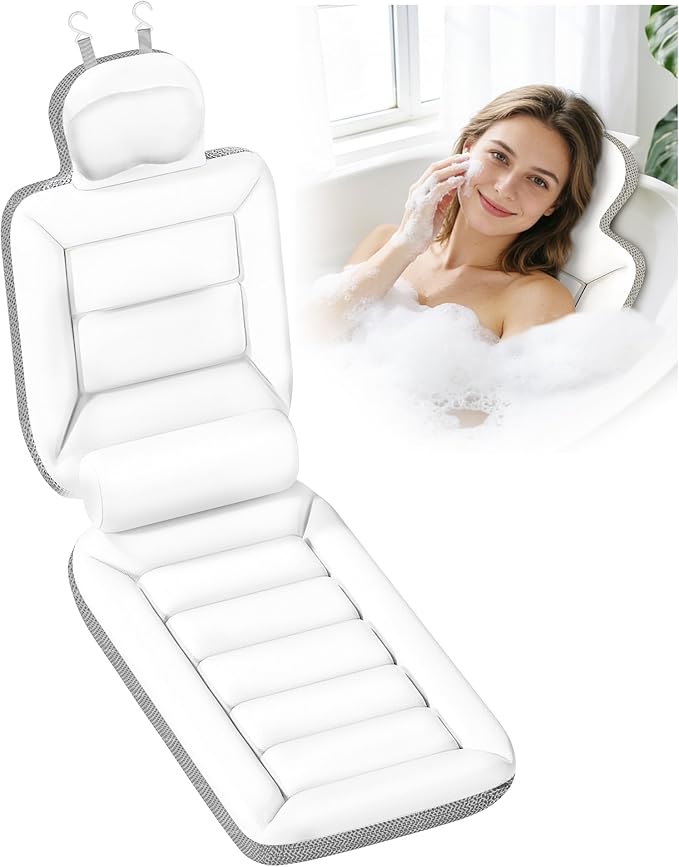 Full Body Bath Pillow for Bathtub, Thick Luxury Bathtub Cushion with Movable Lumbar Support and Laundry Bag, Bathtub Pillows for Head, Neck and Back Support, Bathtub Accessories for Women Spa Gift