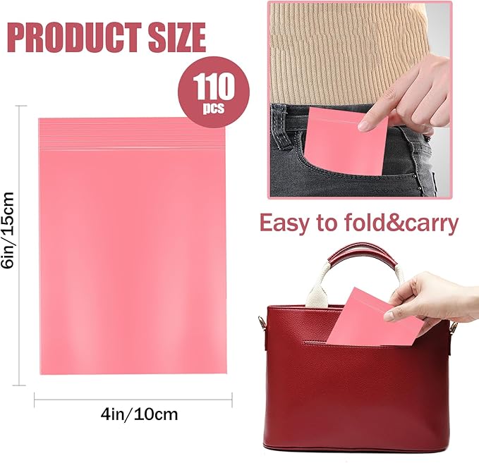 110pcs Sanitary Napkin Disposal Bags, Women Tampon Disposal Bags, Sealed Opaque Feminine Hygiene Disposal Pads Bag for Privacy, Pink