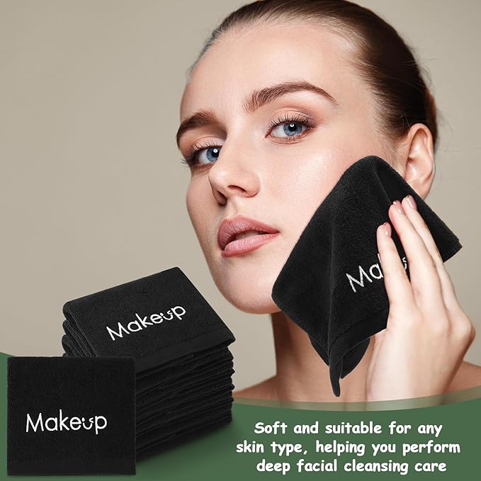 Shimeyao 13x13 Inch Black Makeup Towels Bulk Reusable Makeup Washcloths for Face Facial Remover Washcloths Absorbent Cotton Towel for Salon Spa Women Skin Care(6 Pcs,Smile Pattern)