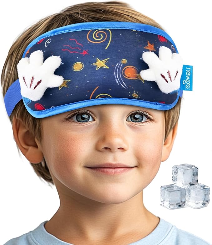 NEWGO Head Ice Pack for Kids Fever, Cute Toddler Gel Ice Packs for Boo Boos Reusable, Cold Head Wrap for Kids Migraine Relief, Headaches, Injuries, Ice Mask for Face, Eyes