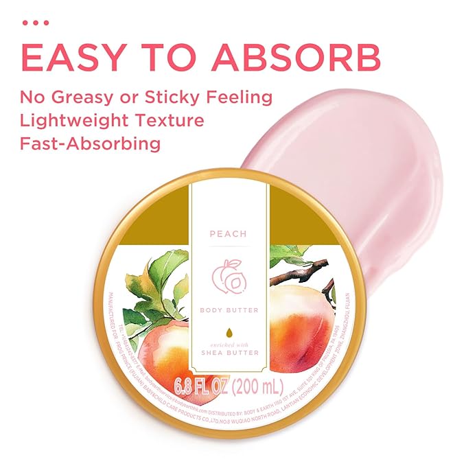 Princess Belle Peach Body Butter with Natural Shea Butter, Body Moisturizer for Dry Skin, Body Care for Women-Deep Moisturizing and Softening-200ml(6.8 floz)