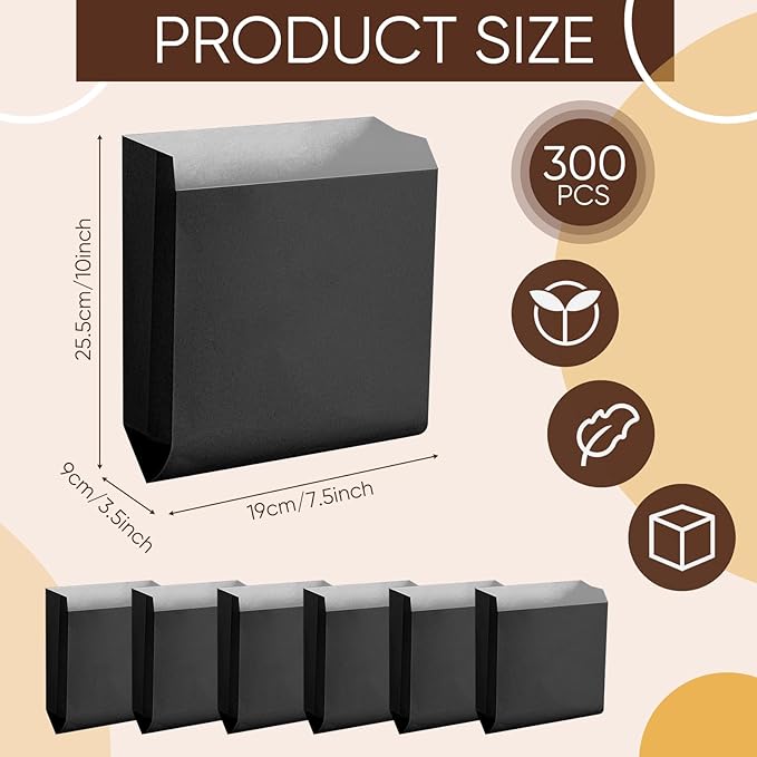 Yeaqee 300 Pcs Waxed Black Kraft Feminine Hygiene Liner Bag, Business Restroom Bathroom Personal Dispensers 7.5 x 10 Waste Receptacle Paper Liners, Sanitary Napkin Disposal Bags, Kraft Bag