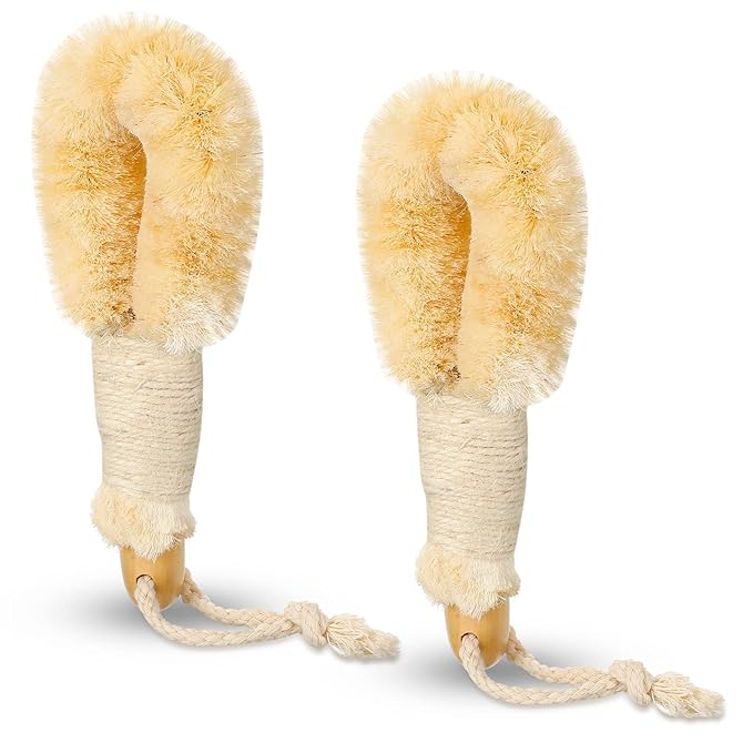 2 Pcs Dry Brushing Sisal Body Brush, Natural Bristle with Fibers Scrubber, Dry Skin Exfoliating Bath Shower for Skin Care