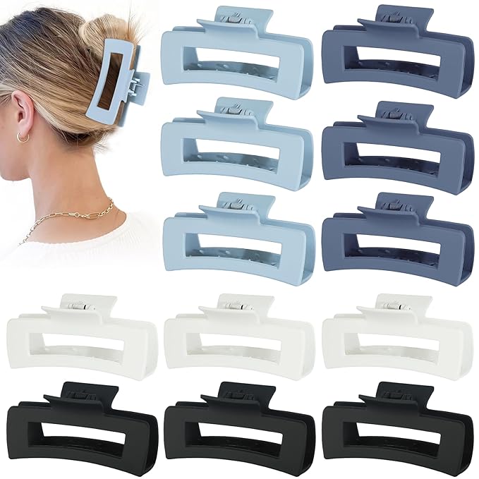 Hair Clip, 4.1 Inch Large Square Hair Claws Clips 12 Pcs for Thick Hair - Blue, for Women and Girls