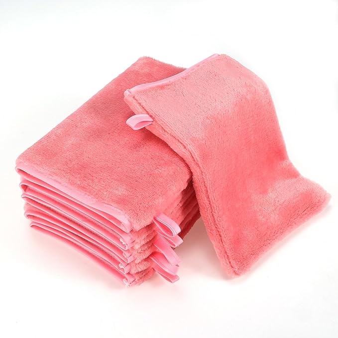 PHOGARY 6 Pack Microfiber Face Washcloths Facial Wash Mitts, 7.8"x5.1" Soft Flannel Towel for Washing Face, Reusable Makeup Remover Absorbent Easy-Dry Puffy Washcloths with Hanging Loop, Pink