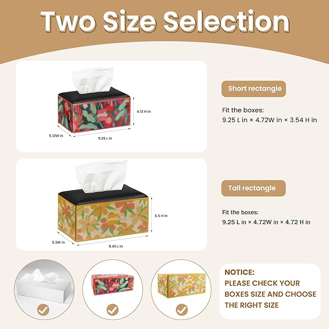 Long Tissue Box Cover, PU Leather Tissue Holder Rectangle, Facial Paper Organizer, Modern Dispenser for Bathroom, Kitchen, Home, Office, Tabletop (1, Black, Short)