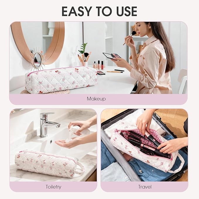 Hair Tools Organizer Bag with Cherry Pattern for Curling Irons, Flat Irons, Hair Dryers and Styling Tools, Portable Pink Travel Case, Haircare Accessories Travel Essentials(14" x 3.1" x 4.9")