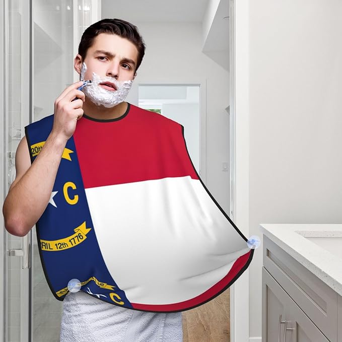 North Carolina State Flag Print Beard Bib Apron For Men, Beard Hair Catcher For Men Shaving Trimming,Beard Cape Cloth