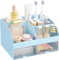 Makeup Organizer with 2 Drawers, Cosmetic Storage for Dresser Vanity and Bathroom Countertop,Make up organization and Skincare Storage with Beauty Brush Holder, Cosmetic Display Case (Blue)