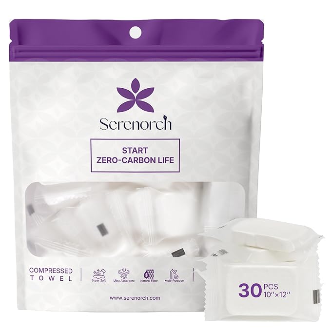 Large Compressed Towel Tablets 30 Count, XL 10x12 Disposable Face Towel for Travel and Camping, Portable Coin Tissues, Individually Wrapped Magic Wipes for Hiking Gym and Sensitive Skin