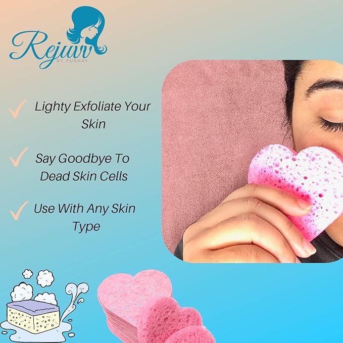 Facial Sponges Compressed Natural Cellulose Sponge for Face Cleansing Exfoliating and makeup removal, Professional use Deep clean - Rejuvv by Fushay (25 Pack)