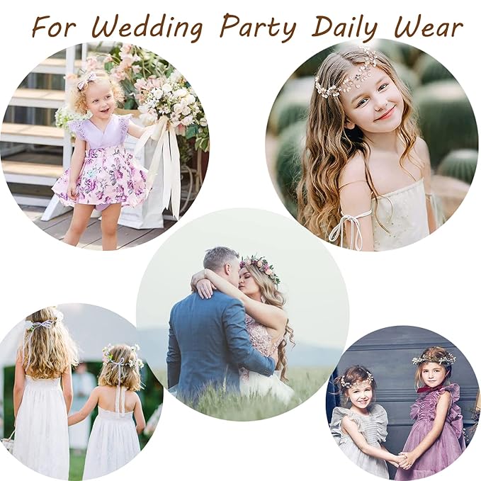 Wedding Hair Accessories for Kids, Flower Girl Accessory, Princess Headpiece White Headband Pearl and Girls Cute Bridal Band, Women's Fashion Headbands, Flower Pearl Gold