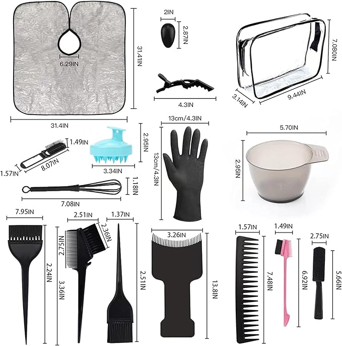 42 Pieces Hair Dye Coloring Kit, Hair Tinting Bowl,Dye Brush,Hair agitator,Ear Cover,HairClip, Hair Coloring Cape,Gloves for DIY Salon Hair Coloring Bleaching Hair Dryers Hair Dye Tools