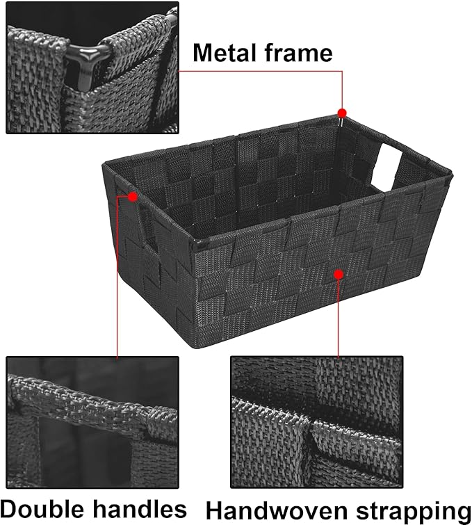 homyfort Woven Shelf Storage Tote Basket Bins Container, Storage Boxes Cube Organizer with Built-in Handles for Bedroom, Office, Closet, Clothes, Kids Room, Nursery 3pk(Grey)