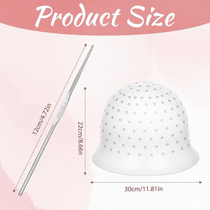 Punched Silicone Highlight Hair Cap with Needle, Professional Reusable Highlighting Poked Hole Caps with Hooks for Color Hair Salon Hairdressing Dyeing Staining Tools for Women Men