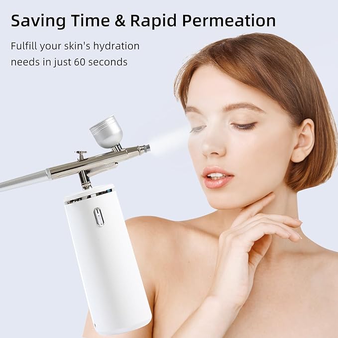 Microtree Nano Facial Steamer - Rechargeable & Portable High Pressure Face Oxygen Sprayer Machine, 0.3mm Nozzle Micro Mist Skin Hydrator, Essential Water Infusion Facial Spa Treatment, White