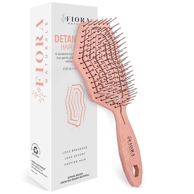 Fiora Naturals Hair Detangling Brush for Women - Detangler Hair Brush w/Flexible Soft Bristles, Gently Glides Through Tangles, Curly, Fine, Dry & Shower Wet HairBrush, cepillo para cabello, Rose Gold